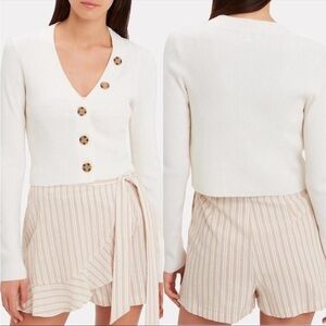 Ronny Kobo Yula Button Down Cream Ribbed Crop Cardigan Sz M